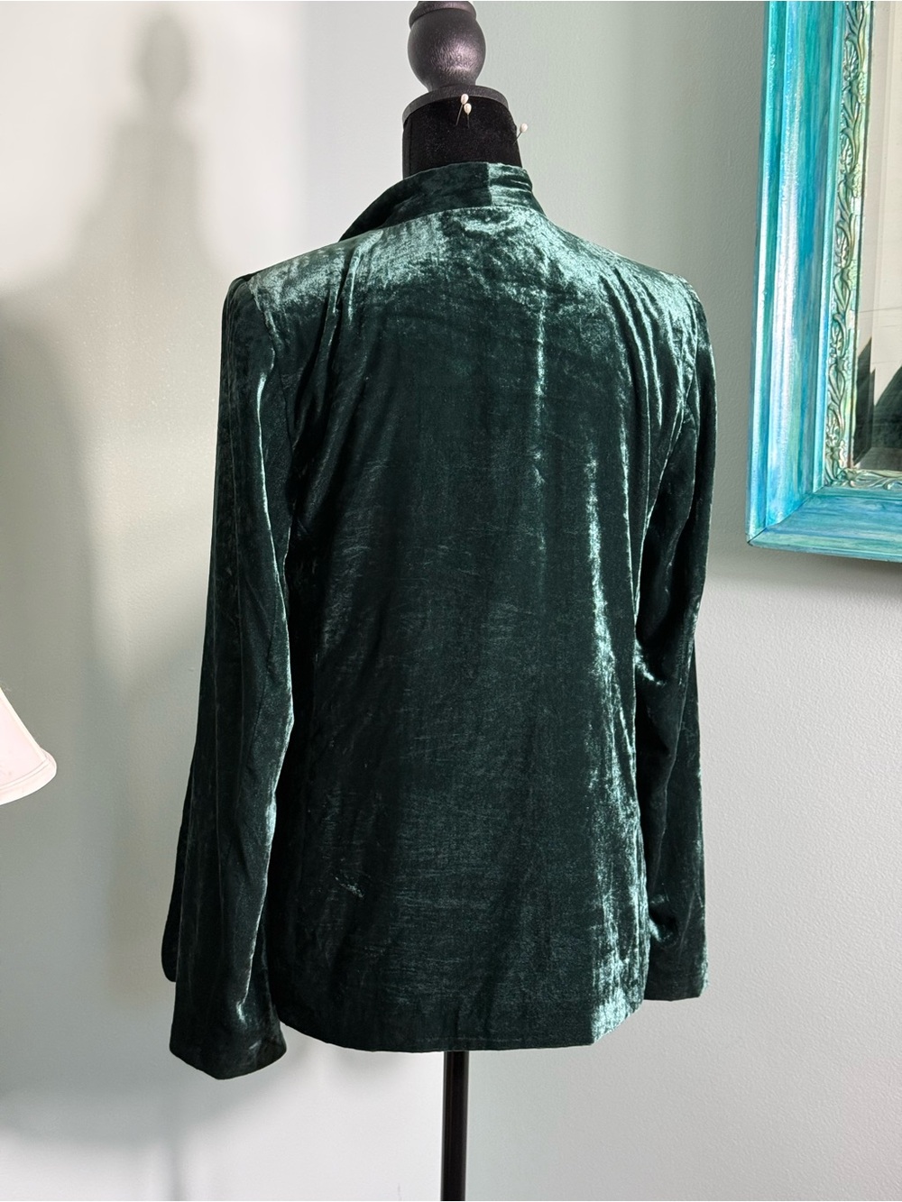 Loft Women's Velvet Open-Front Jacket - Dark Green Size Small - Picture 6 of 9
